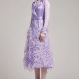 Silk Gazar Ostrich Feathers Embellished Trench Coat in Lilac