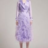 Silk Gazar Ostrich Feathers Embellished Trench Coat in Lilac