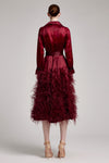 Silk Gazar Ostrich Feathers Embellished Trench Coat in Rosewood