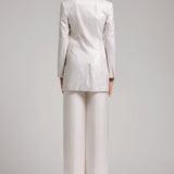Rhinestone Embellished Coat Dress with Silk Satin Scarf Lapel in White