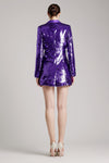 Sequin Embellished Coat Dress with Silk Satin Lapels in Purple