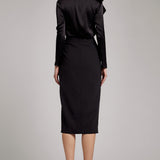 Beaded High Waisted Side Slit Skirt in Black