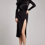 Beaded High Waisted Side Slit Skirt in Black