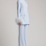 Feather Cuff Embellished Mini Dress in Baby Blue