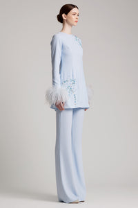 Orstich Feathers Sequin Bell Sleeve Dress  in Baby Blue