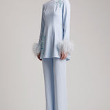Wide Leg High Waisted Trousers in Baby Blue