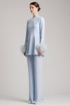 Orstich Feathers Sequin Bell Sleeve Dress  in Baby Blue