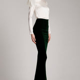 Silk Velvet High Waisted Maxi Skirt in Green