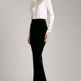 Silk Velvet High Waisted Maxi Skirt in Green