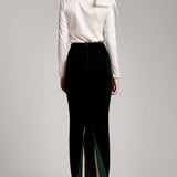 Silk Velvet High Waisted Maxi Skirt in Green