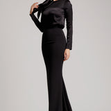 Polyester Trumpet Skirt with Train in Black
