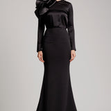 Polyester Trumpet Skirt with Train in Black