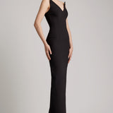 Black straight-cut floor length adorned with Pointy Bustier