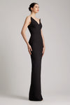 Black straight-cut floor length adorned with Pointy Bustier