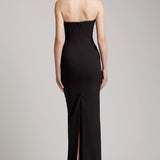 Black straight-cut floor length adorned with Pointy Bustier