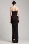 Black straight-cut floor length adorned with Pointy Bustier