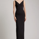 Black straight-cut floor length adorned with Pointy Bustier