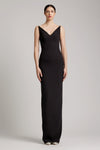 Black straight-cut floor length adorned with Pointy Bustier