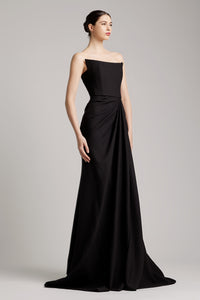 Strapless Pleated Floor Length Side Slit Dress in Dress