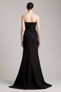 Strapless Pleated Floor Length Side Slit Dress in Dress