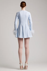 Orstich Feathers Sequin Bell Sleeve Dress  in Baby Blue