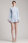 Orstich Feathers Sequin Bell Sleeve Dress  in Baby Blue