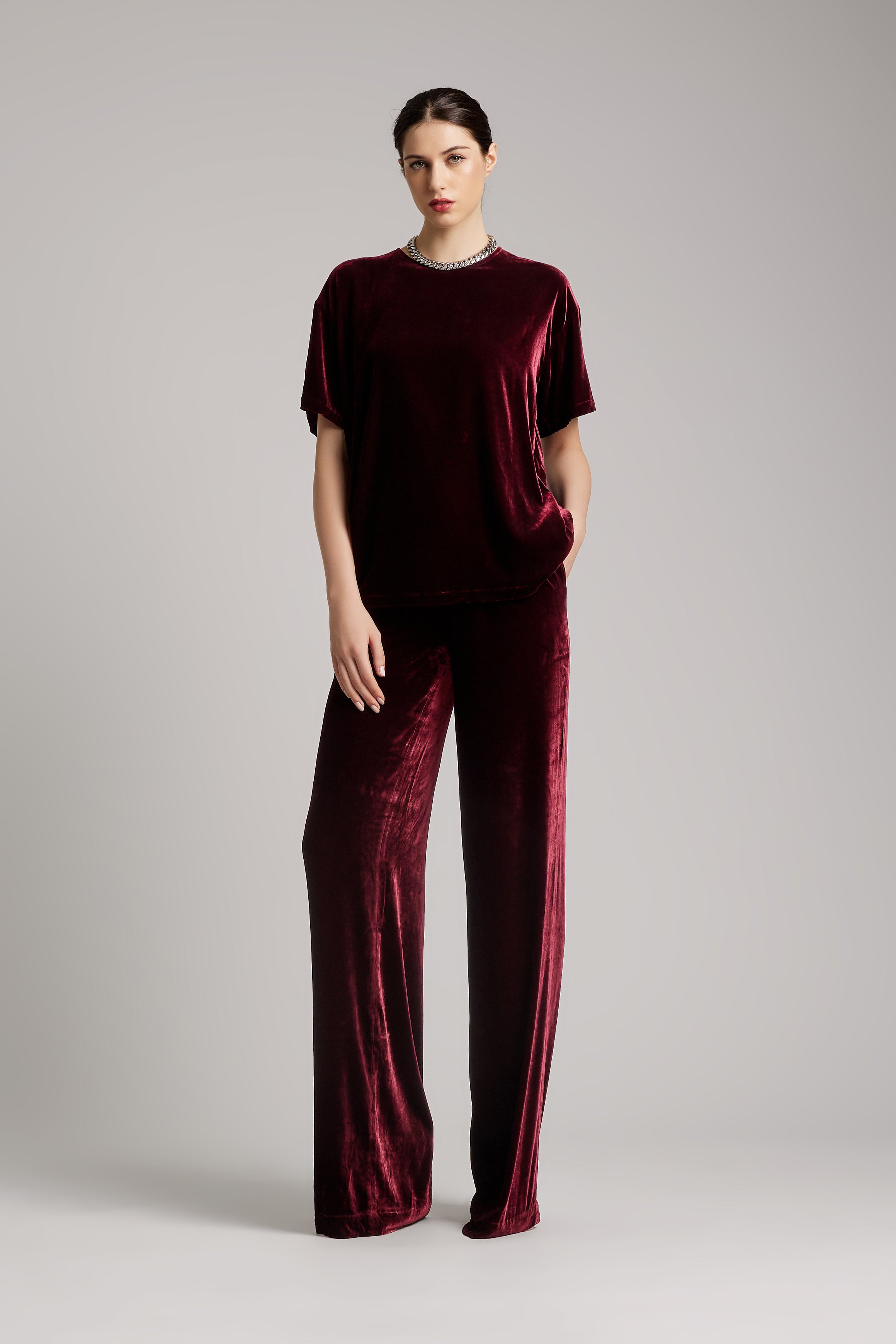 Silk Velvet T-Shirt in Red