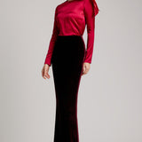 Silk Velvet High Waisted Maxi Skirt in Maroon