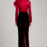 Silk Velvet High Waisted Maxi Skirt in Maroon
