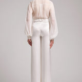 Ruffle Trimmed Batwing Blouse in White