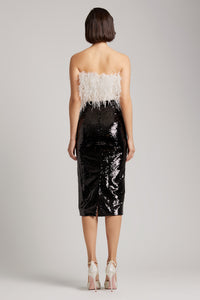 Sequin-Embroidered Midi Skirt With Back Slit in Black