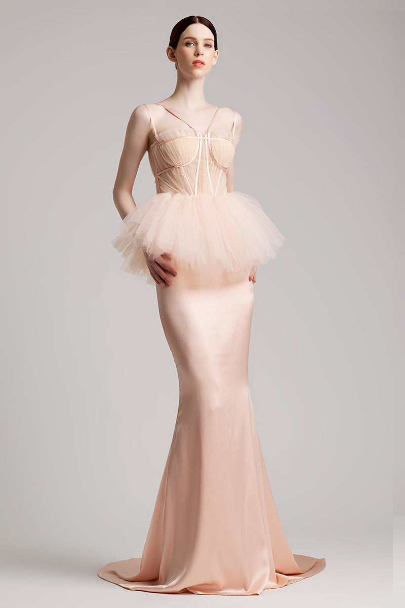 Bustier Peplum Tulle Top in Blush Pink