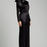 Silk Satin Elastic Waistband Trousers in Black