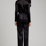 Silk Satin Elastic Waistband Trousers in Black