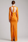 Ribbon Crossed Halterneck Long Sleeve Dress in Orange