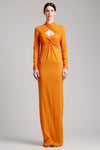 Ribbon Crossed Halterneck Long Sleeve Dress in Orange