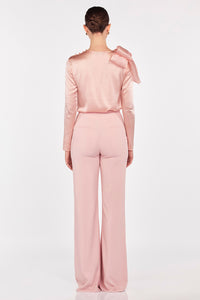 High Waisted Flare Leg Trousers in Blush Pink