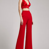 Wide Leg High Waisted Trousers in Red