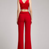 Wide Leg High Waisted Trousers in Red