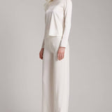 Silk Satin Button and Bow Embellished Blouse with Long Sleeves In White