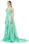 Silk Gazar Ruffles Maxi Dress in Seafoam Green