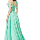 Silk Gazar Ruffles Maxi Dress in Seafoam Green