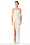 Hand Embellished Strapless Straight Cut Gown in White