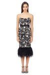 Hand Embellished Mesh With Ostrich Feathers Trimmed Midi Dress
