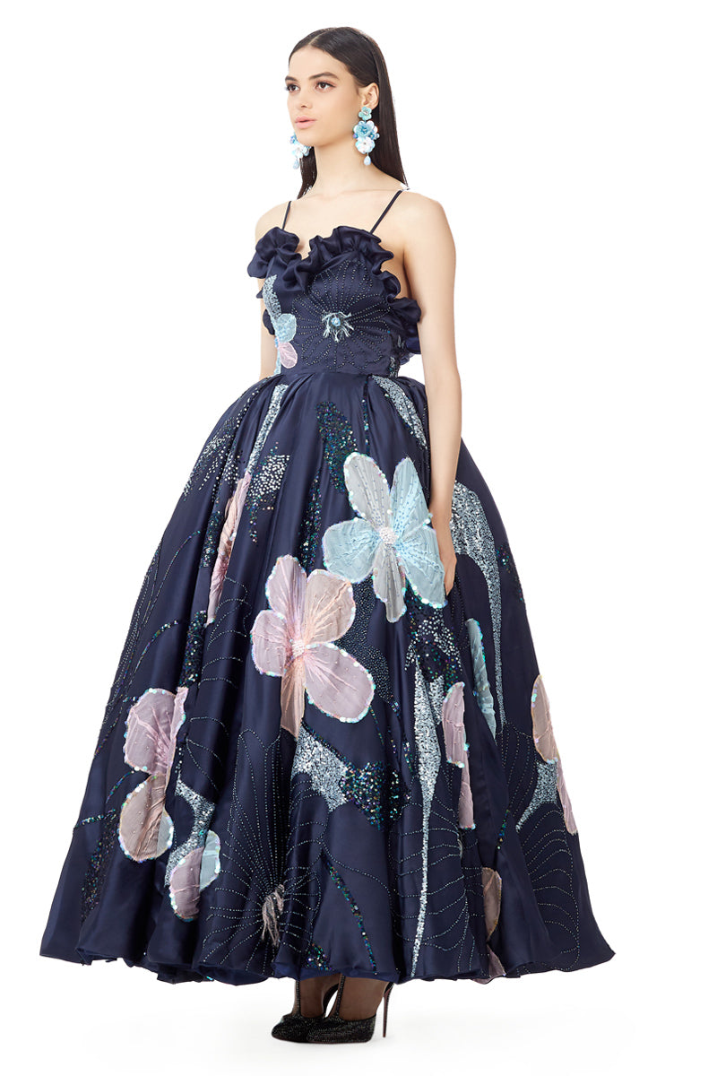 Embellished Silk Gazar Ruffles Sweetheart Neckline Ball Gown