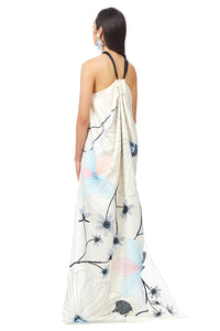 Embellished Silk Gazar Slip On Halter Neck Gown
