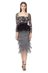 Hand Embellished Mesh Top With Ostrich Feathers Peplum in Black