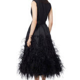 Ostrich Feather Embellished Silk Gazar Skirt in Black