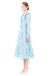 Silk Gazar Ostrich Feathers Embellished Trench Coat in Blue