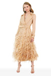 Silk Gazar Ostrich Feathers Embellished Trench Coat in Champagne